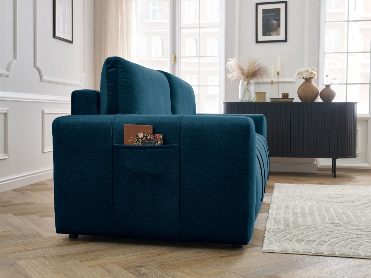 Bobochic Arsene Schlafsofa 3-Sitzer mit Bettkasten Samt Blau