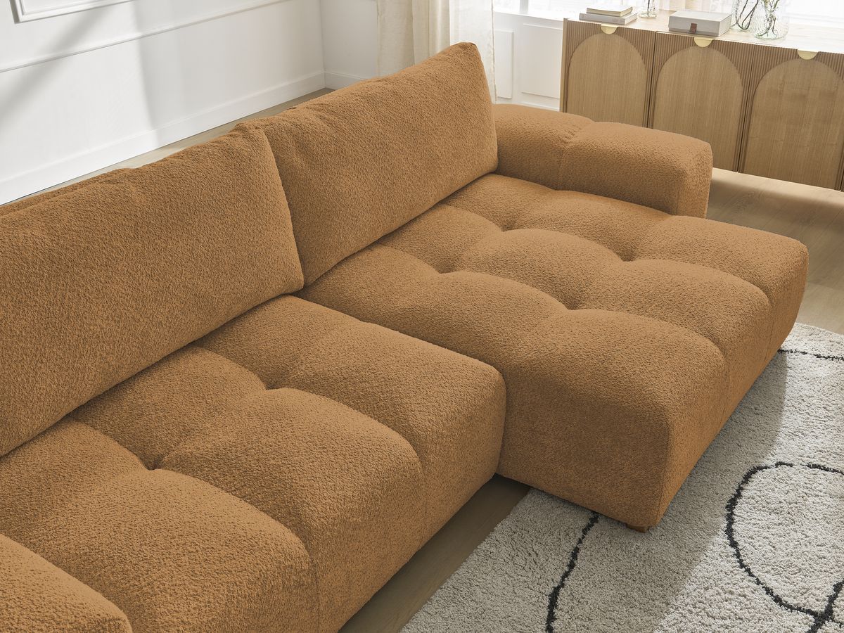 Bobochic Anakin Ecksofa, 2 Kissen Bouclé-Stoff Gelb