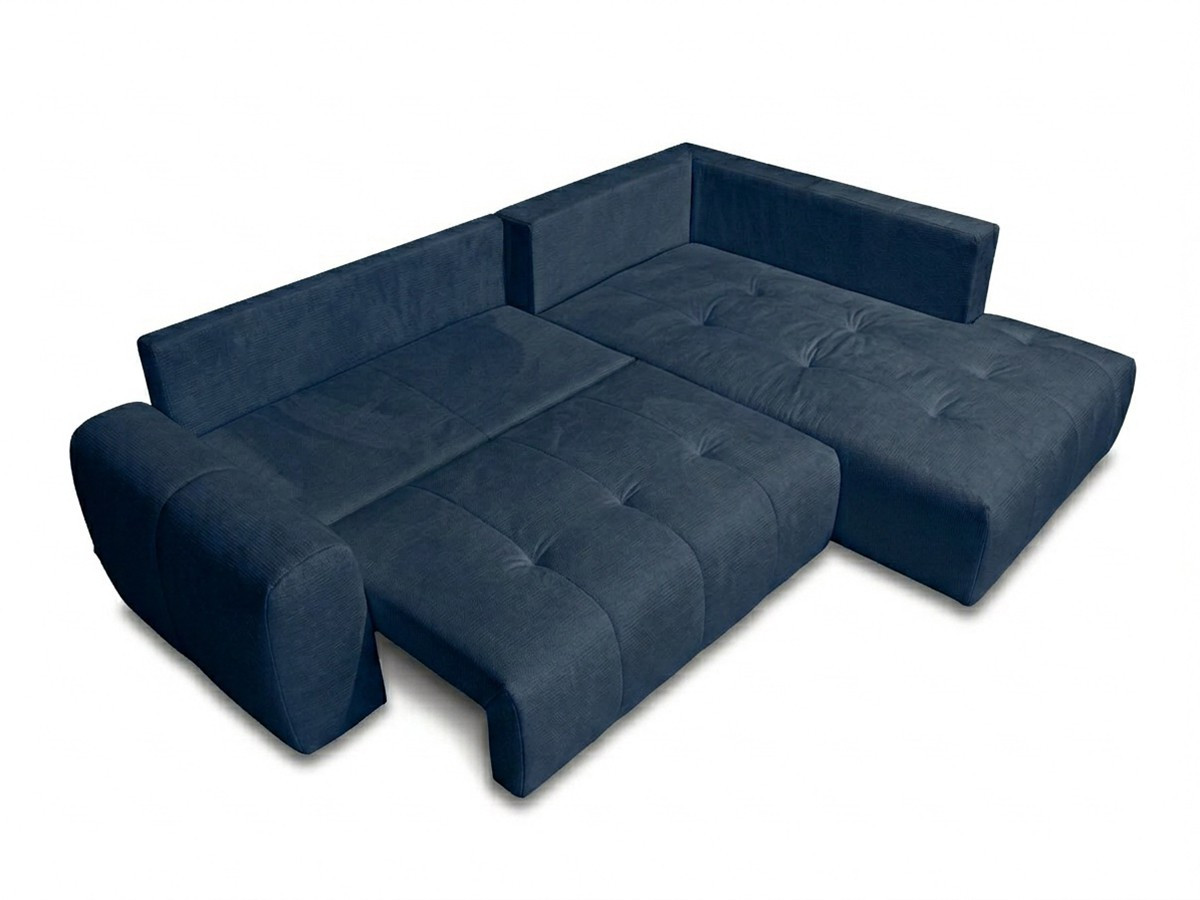 Bobochic Roxelane Ecksofa mit Schlaffunktion und Bettkasten Melange-Stoff Dunkelblau Ecke rechts