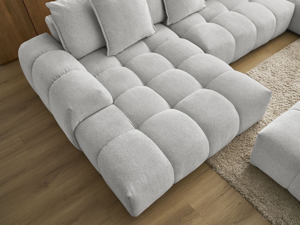 Bobochic Everest Wohnlandschaft mit Pouf, 14 Kissen Melange-Stoff Hellgrau Ecke links