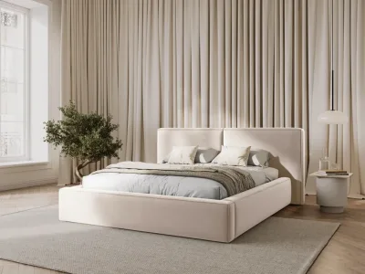 Cosmopolitan Design Stauraumbett mit doppeltem Kopfteil Arendal 140x200 Samt Bluvel Helles Beige