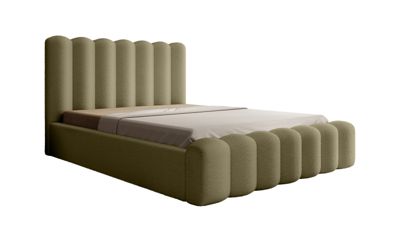Polsterbett Laro Boucle 140x200 mit Holzrahmen Euphoria 11 Olive